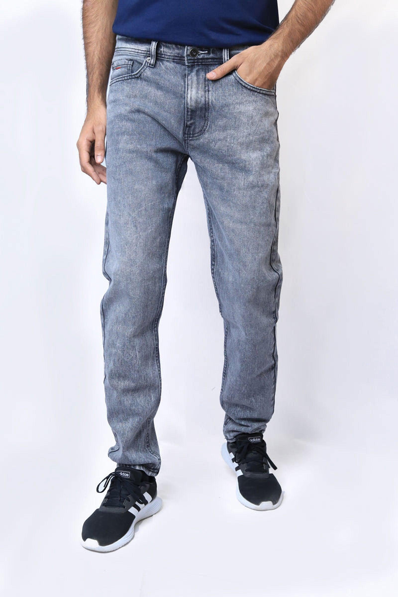 Men Grey Comfort Fit Light Acid Wash Jean