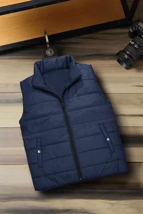 Navy Puffer Sleeveless Jacket - Bobbinbash - MEN- Navy Puffer Sleeveless Jacket - Bobbinbash - #tag3#