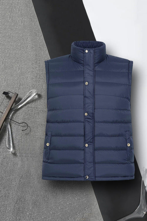 Navy Puffer Sleeveless Jacket With Flap - Bobbinbash - MEN- Navy Puffer Sleeveless Jacket With Flap - Bobbinbash - #tag3#