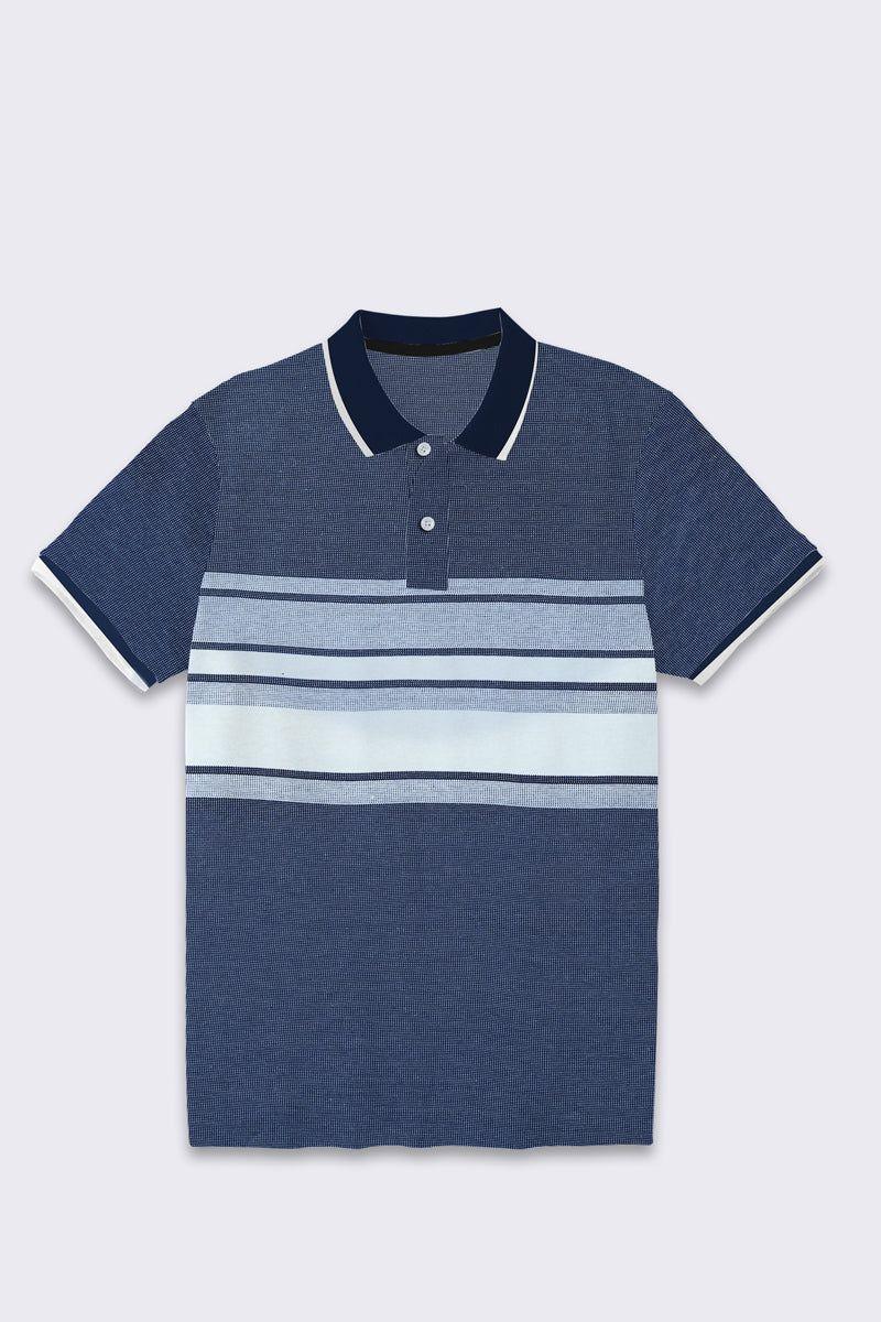 Navy White Texture Strip Polo